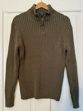 J. Crew Olive Ribbed Quarter-Zip Sweater